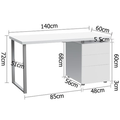 MAYA OFFICE STUDY COMPUTER DESK WITH 3 DRAWERS (DESK-140M-WH-AB) - WHITE