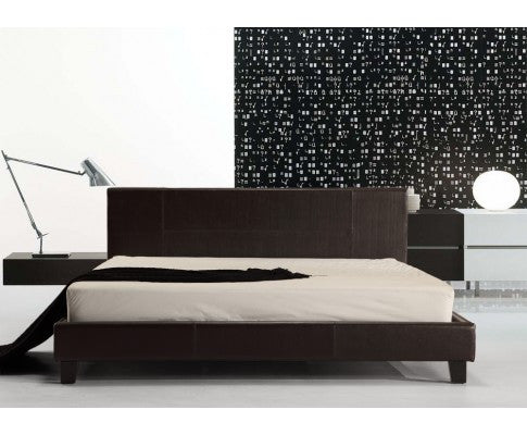 KING NEBRASKA LEATHERETTE BED FRAME - BROWN