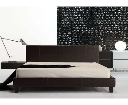 KING NEBRASKA LEATHERETTE BED FRAME - BROWN
