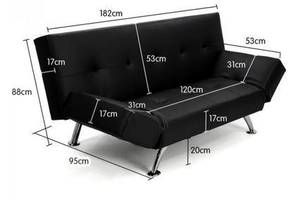 JENKINS 3 SEATER LEATHERETTE CLICK CLACK SOFA BED - BLACK