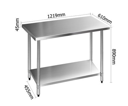 SMITH 430 STAINLESS STEEL KITCHEN/ WORK BENCH TABLE - 890(H) x 1219(L) x 610(D) - STAINLESS