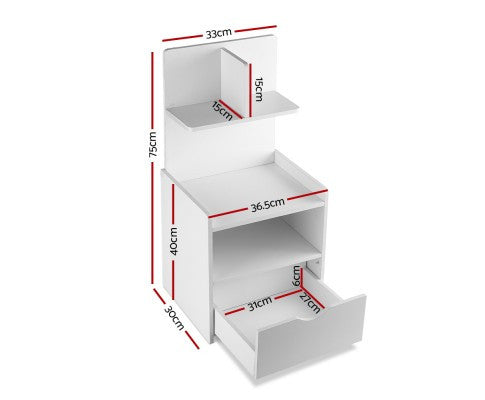 NUMEL  BEDSIDE TABLE WITH DRAWER AND DISPLAY SHELF - WHITE
