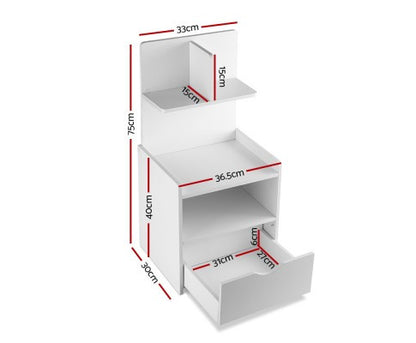 NUMEL  BEDSIDE TABLE WITH DRAWER AND DISPLAY SHELF - WHITE