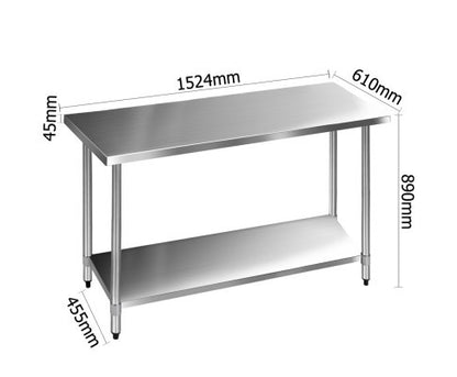 SMITH 430 STAINLESS STEEL KITCHEN/ WORK BENCH TABLE 1524(L) - STAINLESS