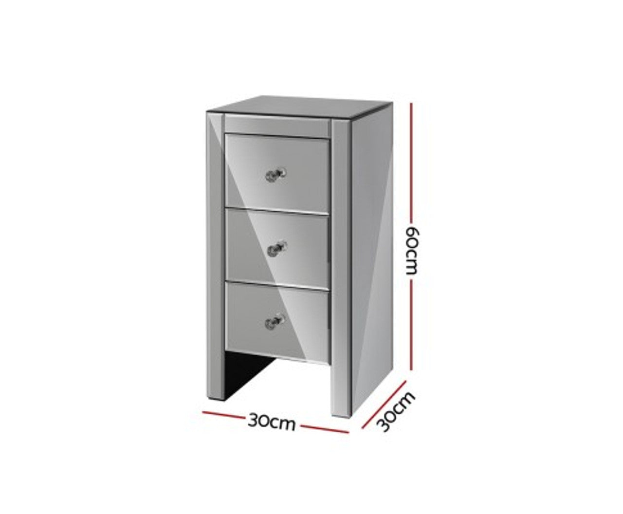 AVANT 3 DRAWER SKINNY MIRRORED BEDSIDE TABLE COLLECTION - SILVER OR SMOKEY GREY