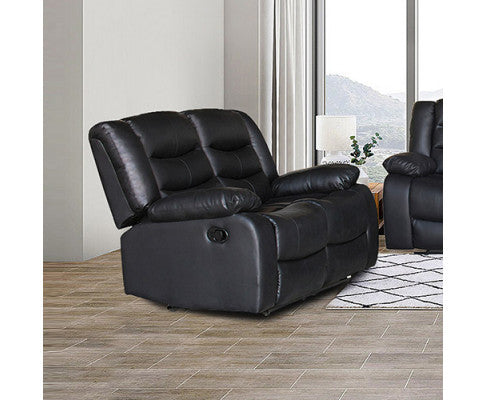 ROCKY 2 SEATER SEATER PU LEATHER  RECLINER  - BLACK