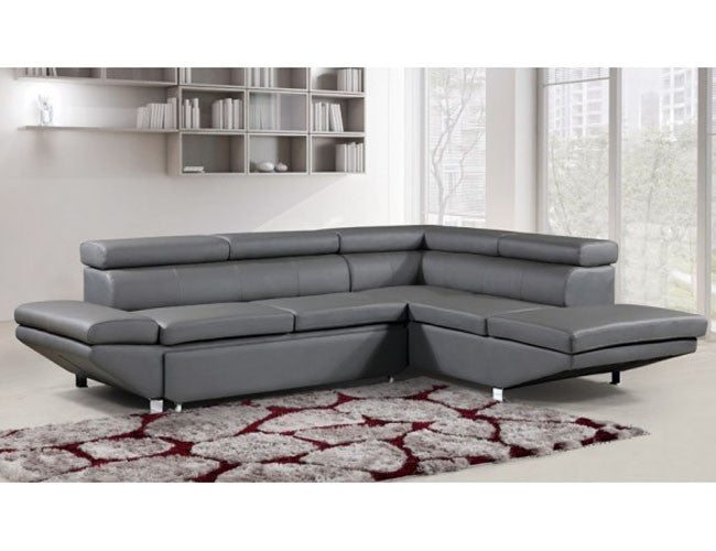 Prestige 3 Seater Leather Right Chaise Lounge Suite (MLC-8869R-GREY) - Grey
