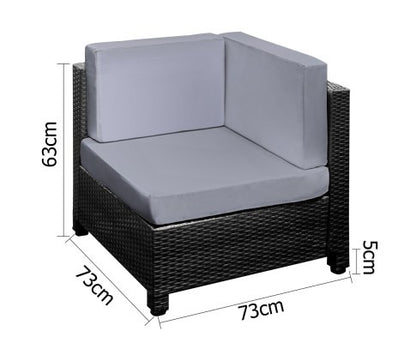 DOMINO 6 PIECE BLACK WICKER RATTAN 5 SEATER OUTDOOR LOUNGE SET GREY