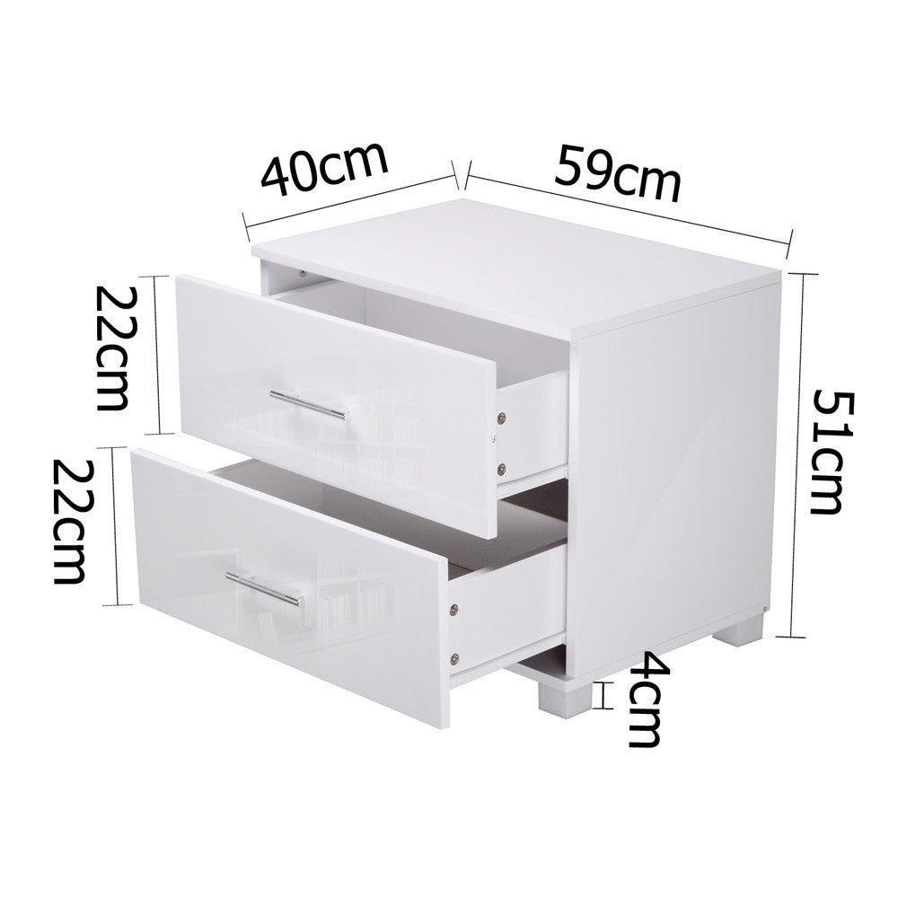 BENNY 2 DRAWER POLLY BEDSIDE TABLE - ( FURNI-GLOSS-SIDE-WH) - HIGH GLOSS WHITE