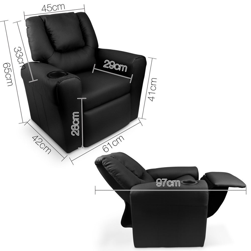 AMARIS  KIDS SINGLE LEATHERETTE RECLINER CHAIR (KID-RECLINER-BK) - BLACK