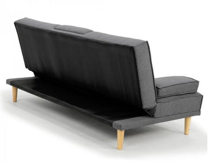 GLADYS 3 SEATER FABRIC SOFA BED WITH CUP HOLDERS - DARK GREY