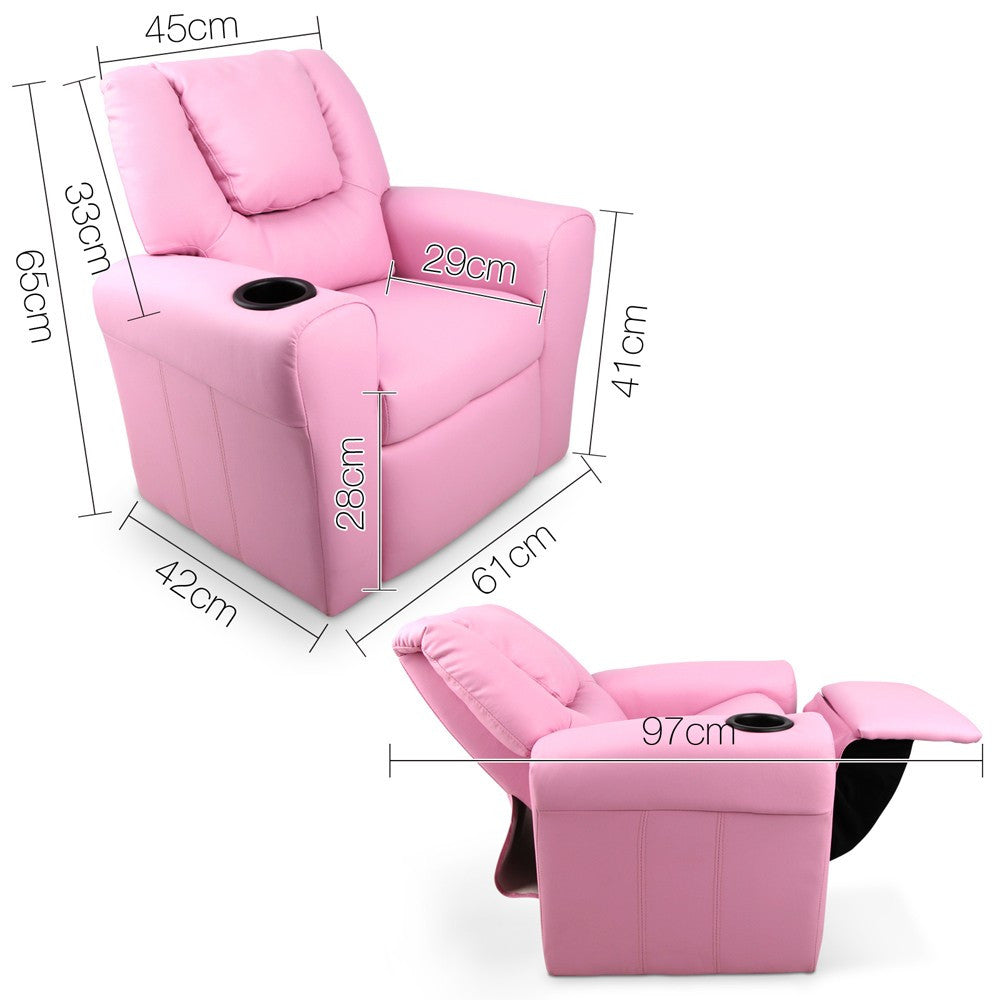 AMARIS  KIDS SINGLE LEATHERETTE RECLINER CHAIR (KID-RECLINER-PK) - PINK