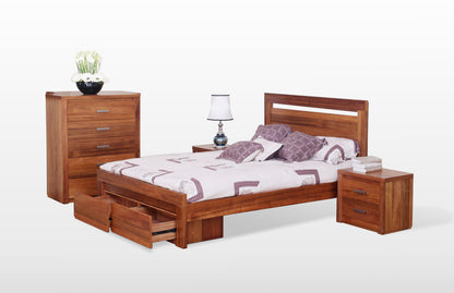 VODKA (217) QUEEN 4 PIECE TALLBOY BEDROOM SUITE WITH UNDERBED STORAGE DRAWERS - NATURAL