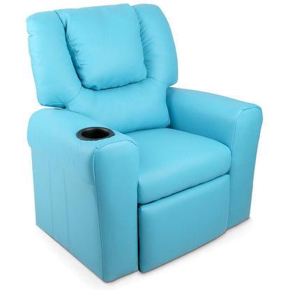 AMARIS  KIDS SINGLE LEATHERETTE RECLINER CHAIR (KID-RECLINER-BU) - BLUE
