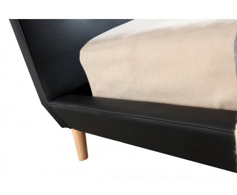 DELUXE QUEEN  LEATHERETTE BED FRAME WITH TUFTED HEADBOARD - BLACK