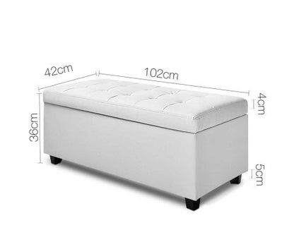 MARTINEZ UPHOLSTERED LEATHERETTE STORAGE  OTTOMAN - 360(H) X 1020(L) - WHITE