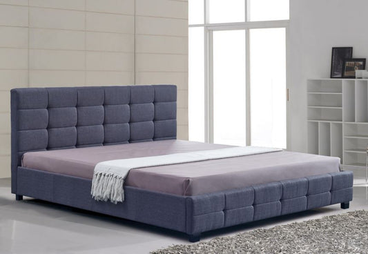DOUBLE DELUXE LINEN FABRIC TUFTED BED - GREY