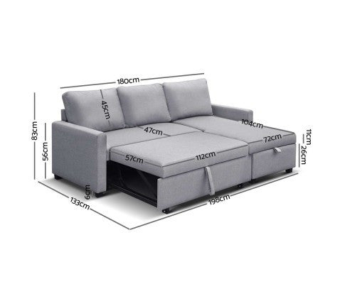 STELLO 3 SEATER FABRIC  SEATER - SOFABED WITH STORAGE   - GREY