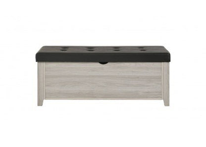 HILTON BLANKET BOX OTTOMAN STORAGE WITH LEATHER UPHOLSTERY - WHITEWASH