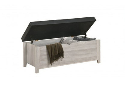 HILTON BLANKET BOX OTTOMAN STORAGE WITH LEATHER UPHOLSTERY - WHITEWASH