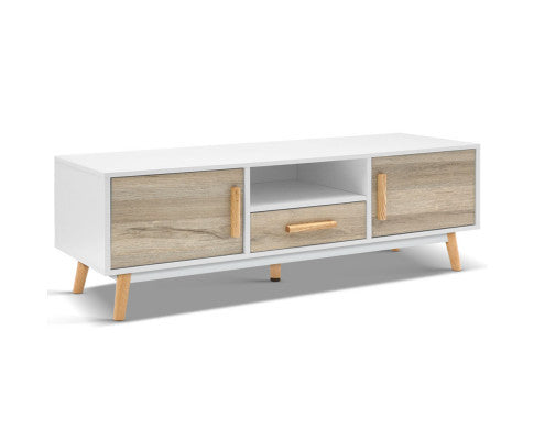 FELIX WOODEN TV ENTERTAINMENT UNIT WITH 2 DOORS - 455(H) x 1200(W) - TWO TONE