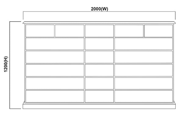 CRYSTAL 20 DRAWER LARGE CHEST - WITH EXTENSION RUNNERS - 1200(H) x 2000(W) - ASSORTED COLOURS (NO DISTRESSING) - HANDLES: TBA