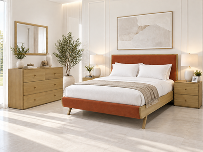 Queen Demopolis 5 Piece (DRESSER) Bedroom Suite - Natural & Warwick Orange/yellow