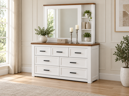 Epcot (AUSSIE MADE) 7 Drawer Dressing Table With Sliding Mirror - 900/1900(H) X 1500(W) X 450(D) - Assorted Painted Colours
