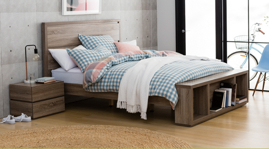 Cubist Queen 3 Piece Bedside Bedroom Suite- (MODEL:LS-118) Mocha