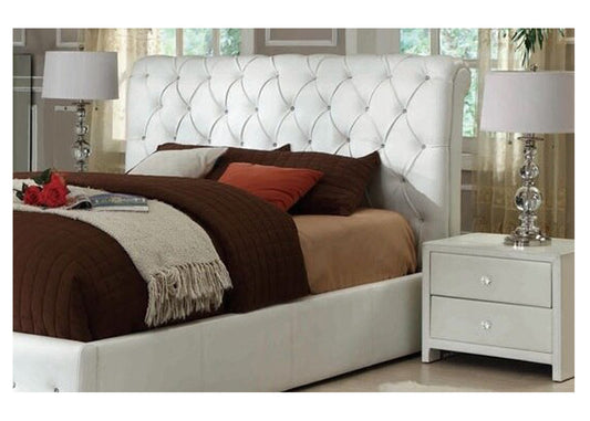 Queen Diamenti Bed Head Only (BE-519) - Leatherette - Shiny Black Or Ivory White