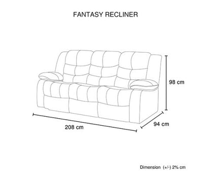 ROCKY 3 SEATER PU LEATHER  RECLINER  - BLACK