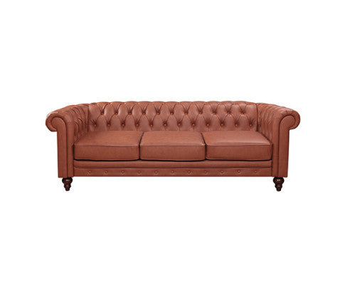 SHILOAH 3  SEATER  PU LEATHER  SOFA - BROWN