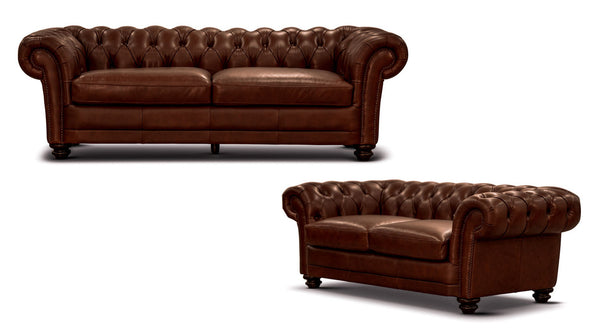 CAMBRIDGE 2.5 SEATER + 3 SEATER LEATHER LOUNGE SUITE - BUTTERSCOTCH