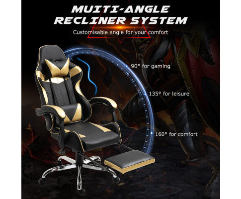 EUGENE RECLINING OFFICE COMPUTER  GAMING CHAIR  WITH FOOTREST -  GOLD