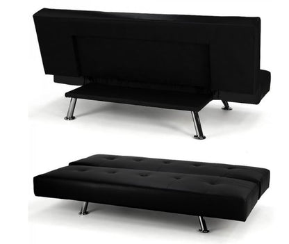 JENKINS 3 SEATER LEATHERETTE CLICK CLACK SOFA BED - BLACK
