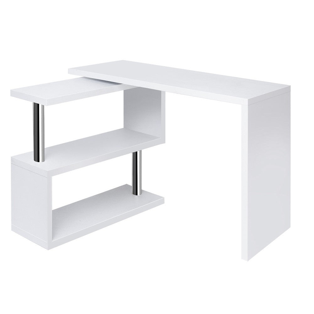 MAYA OFFICE COMPUTER  CORNER DESK DESK TABLE WITH BOOKSHELF  (DESK-SWIVEL-352WH-AB) - WHITE