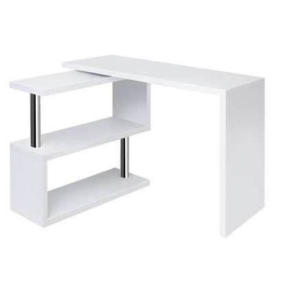 MAYA OFFICE COMPUTER  CORNER DESK DESK TABLE WITH BOOKSHELF  (DESK-SWIVEL-352WH-AB) - WHITE