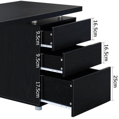 MAYA OFFICE STUDY COMPUTER DESK WITH 3 DRAWERS (DESK-140M-BK-AB) - BLACK