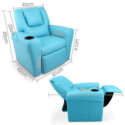 AMARIS  KIDS SINGLE LEATHERETTE RECLINER CHAIR (KID-RECLINER-BU) - BLUE