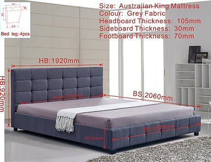 KING DELUXE FABRIC LINEN  TUFTED BED -  GREY