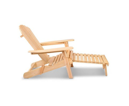 ORBITS  OUTDOOR WOODEN BEACH CHAIR WITH A SLIDE-OUT FOOTSTOOL - NATURAL