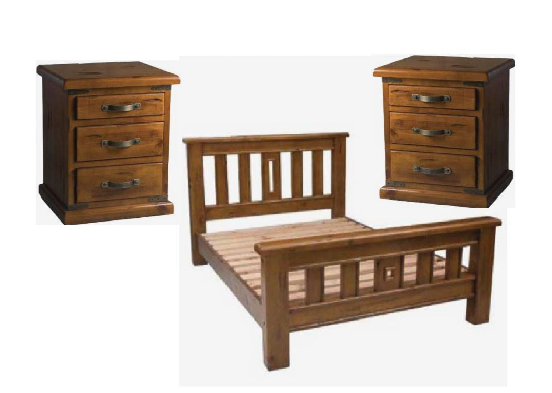 HOMESTEAD QUEEN 3 PIECE (BEDSIDE ) SOLID TIMBER  BEDROOM SUITE - HONEY