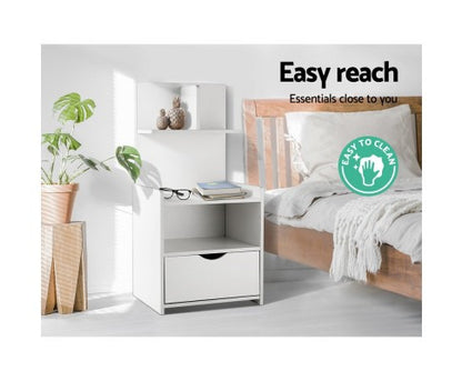 NUMEL  BEDSIDE TABLE WITH DRAWER AND DISPLAY SHELF - WHITE