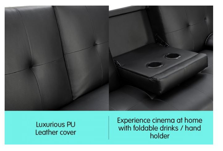 LANCER 3 SEATER CLICK CLACK LEATHERETTE SOFA BED - BLACK