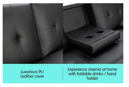 LANCER 3 SEATER CLICK CLACK LEATHERETTE SOFA BED - BLACK