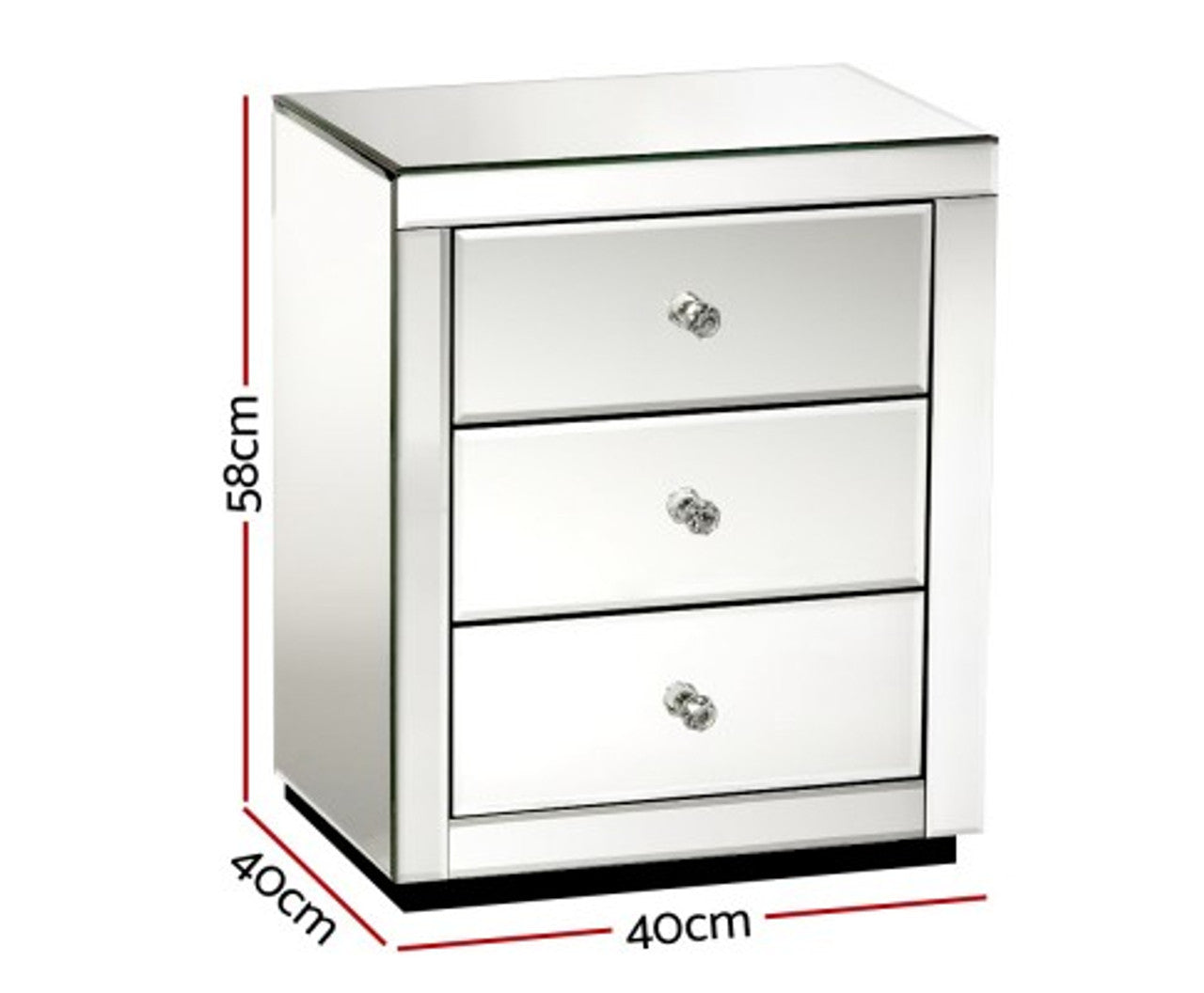 DEVIONA 3 DRAWER MIRRORED BEDSIDE TABLE COLLECTION - SILVER OR SMOKEY GREY