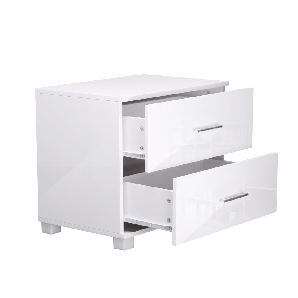 BENNY 2 DRAWER POLLY BEDSIDE TABLE - ( FURNI-GLOSS-SIDE-WH) - HIGH GLOSS WHITE