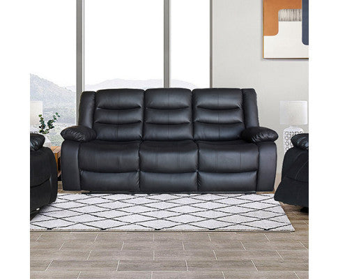 Rocky 3 Seater Pu Leather Recliner - Black