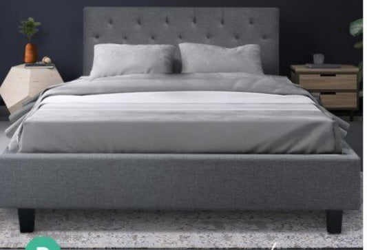 DOUBLE   LAUREENA  FABRIC BED FRAME - MEDIUM GREY