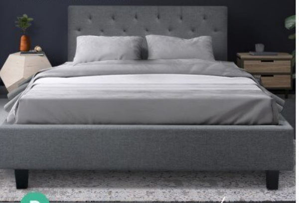 DOUBLE   LAUREENA  FABRIC BED FRAME - MEDIUM GREY